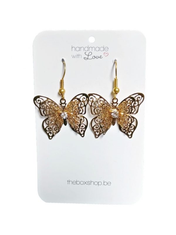 The Box goudkleurige vlinder oorbellen met strass