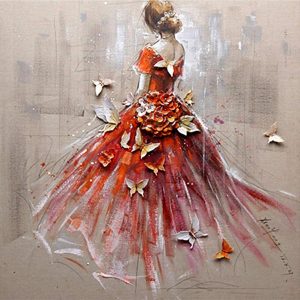 Diamond painting meisje in rode jurk