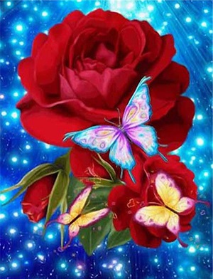 Diamond painting rode rozen met vlinders