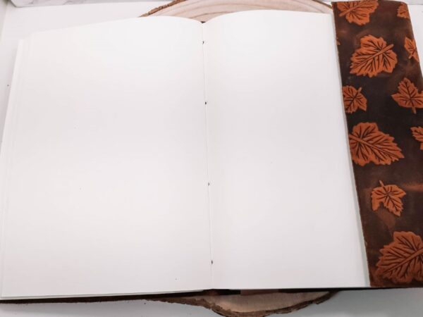 Handgemaakt A4 leren notitieboek met herfstmotief