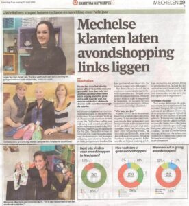 Krantenartikel in Gazet Van Antwerpen over de eerste avondshopping in Mechelen (vrijdag 20 april 2012).